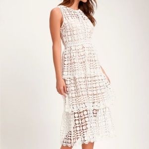Larissa White Crochet Lace Sleeveless Midi Dress